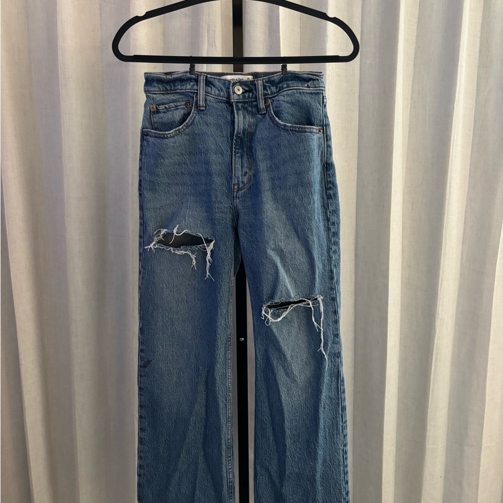 Abercrombie & Fitch Blue Distressed Straight Leg Jeans